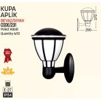 Bahçe Aplik, Kupa, E27, Siyah, Zita 231
