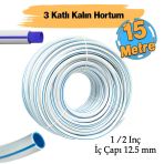 Bahçe Hortumu 15 Metre Çeşme Su Sulama Hortum Araç Araba Yıkama 12.5 Mm 1/2" Turkuaz Renk