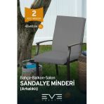 Bahçe - Salon - Balkon Arkalıklı Fermuarlı Bağlanabilir Yıkanabilir Sandalye Minderi 2 Adet