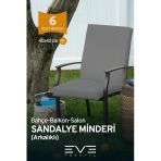Bahçe - Salon - Balkon Arkalıklı Fermuarlı Bağlanabilir Yıkanabilir Sandalye Minderi 6 Adet