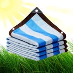 Bahçe Seraları için Premium %90 UV Dayanıklı Gölge Bezi Ağ 4 x 6 m Mavi ve Beyaz Şeritler Koruma Bitkileri Meyve Çiçekleri ve Tavuk Kümesi Düğmeli Delikli Dayanıklı Güneş Bloku Ağı