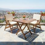 Bahçeci London 2Li Düz Minderli Set - Katlanır Ahşap Bahçe Balkon Takımı - 60X60 Masa + 2 Sandalye