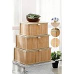 Bahçem 3'lü Kapaklı Dekoratif Bambu Saklama Kutusu - Çok Amaçlı Organizer - Naturel Bambu Sepet Seti - 24 x 18 x 13 cm- 29 x 23 x 14 cm- 32 x 25 x 15 cm - Bej