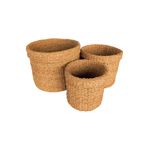 Bahçem Dekoratif Natural Renk Yuvarlak Seagrass Kare Hasır Sepet 3'lü Set