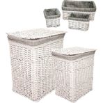 Bahçem Dikdörtgen Beyaz Kapaklı Hasır 5'li Set Kirli Çamaşır Sepeti Gri Astarlı - ÖLÇÜ:20X14X12CM -20X14X12CM-35X25X14CM /// BÜYÜK 47X36X60CM ÇAMASIR SEPETİ KÜÇÜK: 40X29X52CM ÇAMASIR SEPETİ - Naturel