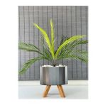 Bahçem Yapay Çiçek Palmiye Ahşap Elips Saksılı Areka Yapay Bitki Salon Çiçeği 9 Dallı 65cm