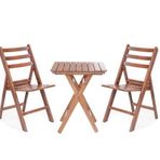 Bahçeme Ahşap 60x60 cm Masa + 2 Katlanır Sandalye Bahçe Balkon Seti