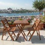 Bahçeme Albatros Ada Ahşap Bahçe Balkon Seti: 60X60 Masa + 2 Sandalye Katlanır Takım