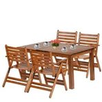 Bahçeme Antalya Ahşap 80x160 Sabit Ayaklı Masa + 4 Katlanır Sandalye Bahçe Balkon Seti