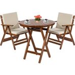 Bahçeme Antalya Ahşap Bahçe Balkon Takımı: 60 cm Yuvarlak Masa + 2 Minderli Sandalye | Katlanır Set