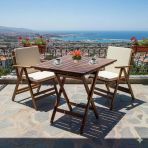 Bahçeme Antalya Katlanır Ahşap Bahçe Balkon Seti: 60X80 Masa + 2 Düz Minderli Sandalye