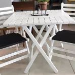 Bahçeme Kaş 60X60 Katlanır Ahşap Masa - Beyaz Renk Teras Balkon Bahçe Masası