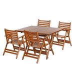 Bahçeme London Atina Katlanır Ahşap 80x160 Masa + 4 Sandalye Bahçe Mobilya Takımı