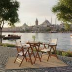 Bahçeme Marmaris Minderli Ahşap Bahçe Balkon Seti: 70Lık Masa + 2 Sandalye Katlanır Takım