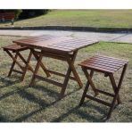 Bahçeme Paris Çay Set: 50X70 Sehpa + 2 Tabure - Katlanır Ahşap Takım