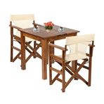 Bahçeme Rejisör Atina Ahşap 70x70 Sabit Ayaklı Masa + 2 Katlanır Sandalye Bahçe Takımı