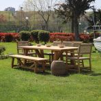 Bahçeme Taksim 9 Kişilik Kestane Bahçe Takımı: 5 Sandalye + 100X240 Masa + 40X240 Bank