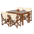 Bahçeme Yönetmen Ahşap 80x160 Sabit Ayaklı Masa + 4 Pvcli Katlanır Sandalye Bahçe Takımı