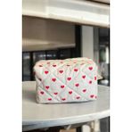 Bahels Kalp Desen Makyaj Çantası Beyaz Pamuklu Dikdörtgen Tasarım 18 x 13 x 9 cm - Kırmızı