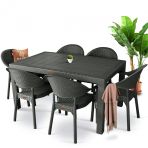 Bahex Bambu Pro 90x150 cm Rattan 6 Kişilik Camsız Set Balkon Bahçe Masa Takımı