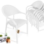 Bahex Bambu Rattan Beyaz 6 Adet Bahçe Sandalyesi