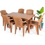 Bahex Plastik Masa Takımı 80x140 Katlanır Ayaklı Masa 6 Kişilik Bahçe Balkon Teras Masa Takımı Taba Renk