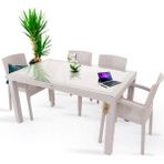 Bahex Rattan Masa Takımı 80x140 Camlı Masa 6 Kişilik Rattan Sandalye Seti Bahçe Balkon Teras Takımı - Krem