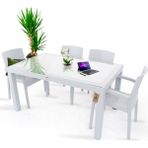 Bahex Rattan Masa Takımı 90X150 Camlı Masa 4 Kişilik Bambu Sandalye Seti Bahçe Balkon Teras Takımı - Beyaz