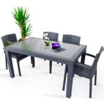 Bahex Rattan Masa Takımı 90x150 Camlı Masa 4 Kişilik Rattan Sandalye Seti Bahçe Balkon Teras Takımı