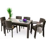 Bahex Rattan Masa Takımı 90X150 Camlı Masa 6 Kişilik Rattan Sandalye Seti Bahçe Balkon Teras Takımı