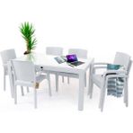 Bahex Rattan Masa Takımı 90x150 Camlı Masa 6 Kişilik Sandalye Seti Bahçe Balkon Teras Takımı - Beyaz