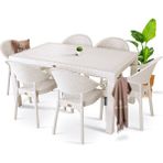 Bahex Rattan Masa Takımı 90x150 Camsız Masa 6 Kişilik Sandalye Seti Bahçe Balkon Teras Takımı - Bej - Krem