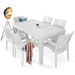 Bahex Rattan Masa Takımı 90x150 Camsız Masa 6 Kişilik Sandalye Seti Bahçe Balkon Teras Takımı - Beyaz