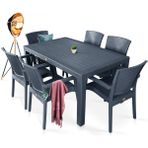 Bahex Zeugma Pro 90 x 150 cm Rattan Bahçe Balkon Masa Takımı 6 Kişilik Camsız Set - Antrasit