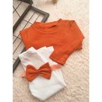 Bahnur Bebek Çocuk Alt Üst Kreş Takım Fitilli Ribana Tayt Bluz Bandana Seti - 2 Yaş - Turuncu