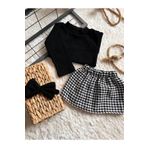 BAHNUR BEBEK SİYAH KAZAYAĞI ETEK-BLUZ VE BANDANA SETİ TAKIMI
