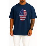 Bahriyeli Collection Oversize Amerika Birleşik Devletleri Parmak Izi Bayrak Göğüs Tasarımlı Unisex T-Shirt - Lacivert - XL