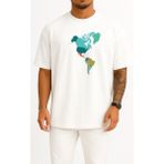 Bahriyeli Collection Oversize Amerika Kıtası Haritası Göğüs Tasarımlı Unisex T-Shirt - Beyaz - XL