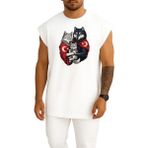 Bahriyeli Collection Oversize Anne - Baba ve Çocuk Turan Kurt ve Türk Bayrağı Göğüs Baskılı Atlet - Beyaz - XL