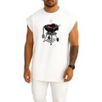 Bahriyeli Collection Oversize Ayaklı Barbekü - Izgara - Mangal Göğüs Tasarımlı Atlet - Beyaz