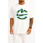 Bahriyeli Collection Oversize Azerbaycan Bayrağı Göğüs Tasarımlı Unisex T-Shirt - Beyaz - XL
