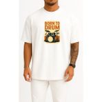 Bahriyeli Collection Oversize Bateri Davul Için Doğmak Göğüs Tasarımlı Unisex T-Shirt - Beyaz