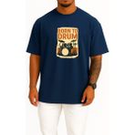 Bahriyeli Collection Oversize Bateri Davul Için Doğmak Göğüs Tasarımlı Unisex T-Shirt - Lacivert - XL
