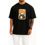 Bahriyeli Collection Oversize Bateri Davul Için Doğmak Göğüs Tasarımlı Unisex T-Shirt - Siyah