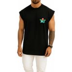 Bahriyeli Collection Oversize Bulbasaur Cep Baskılı Atlet - Siyah - XL