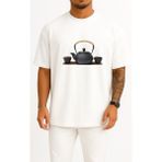 Bahriyeli Collection Oversize Çaydanlık Su Isıtıcısı Beyaz Çay Demir Göğüs Tasarımlı Unisex T-Shirt