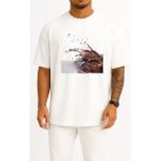 Bahriyeli Collection Oversize Çikolata Bar Sütlü Çikolata Şurubu Sos Göğüs Tasarımlı Unisex T-Shirt - Beyaz - XL