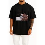 Bahriyeli Collection Oversize Çikolata Bar Sütlü Çikolata Şurubu Sos Göğüs Tasarımlı Unisex T-Shirt - Siyah