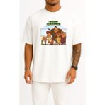 Bahriyeli Collection Oversize Dawn Of The Croods Göğüs Tasarımlı Unisex T-Shirt - Beyaz