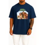 Bahriyeli Collection Oversize Dawn Of The Croods Göğüs Tasarımlı Unisex T-Shirt - Lacivert